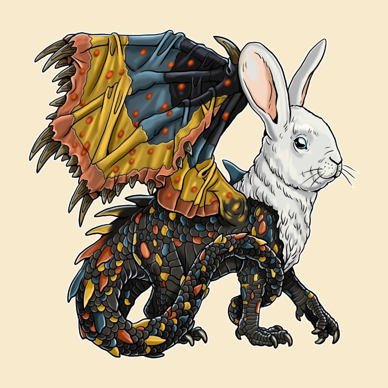 Fantastic creature: half dragon, half rabbit.