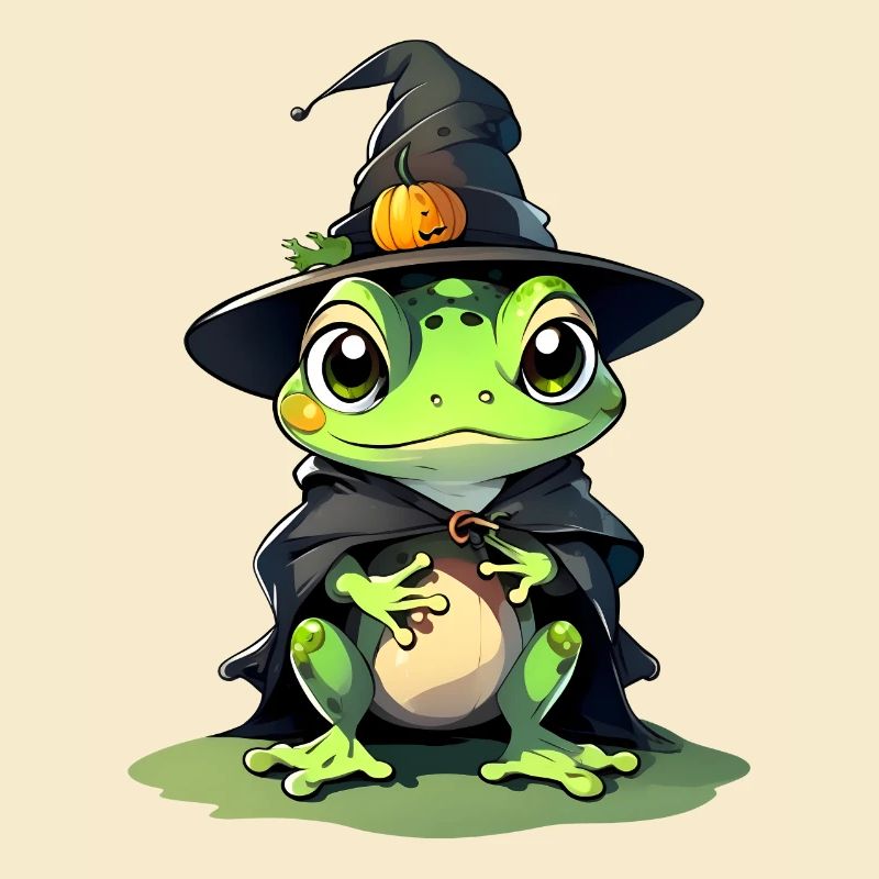 Cute Halloween frog with witch hat.