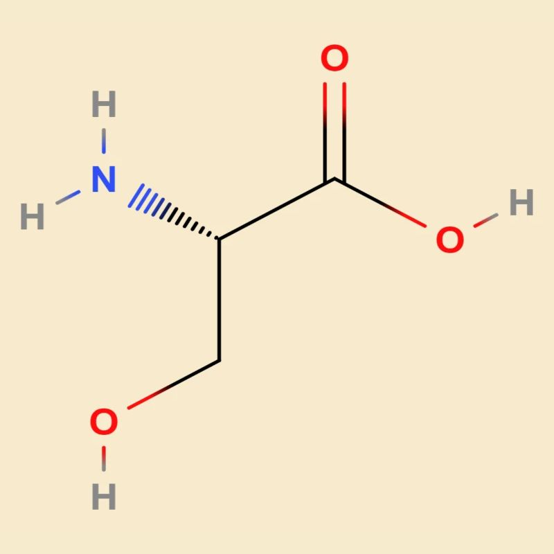 Molécule de sérine - Formule structurale colorée