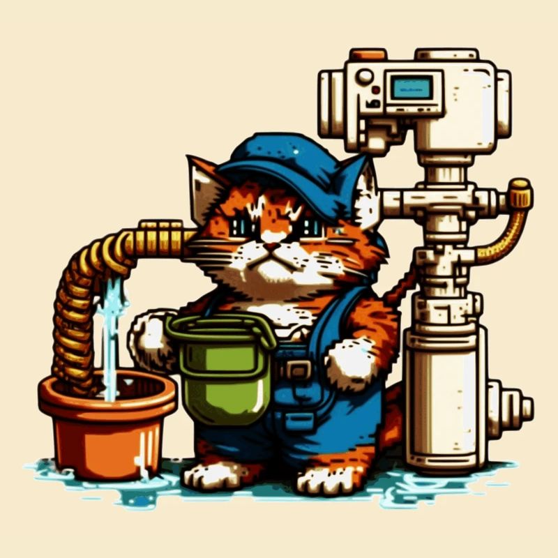 Retro Pixelart Heating Construction Cat 8 Bit Retro