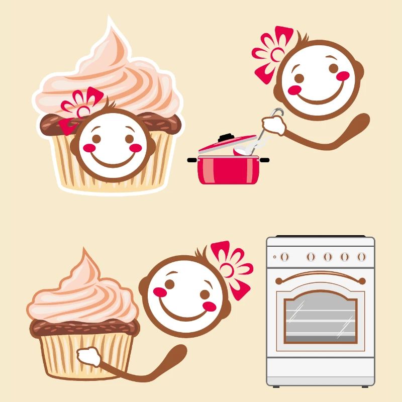 Funny smiling cook and cupcake
