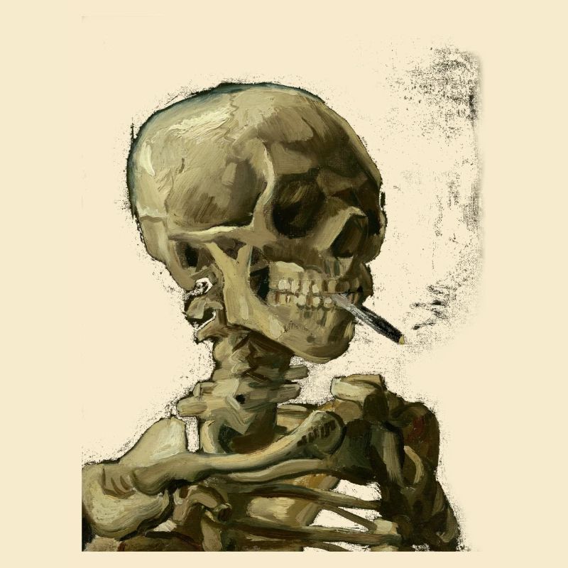 Vincent van Gogh skeleton skull with cigarette