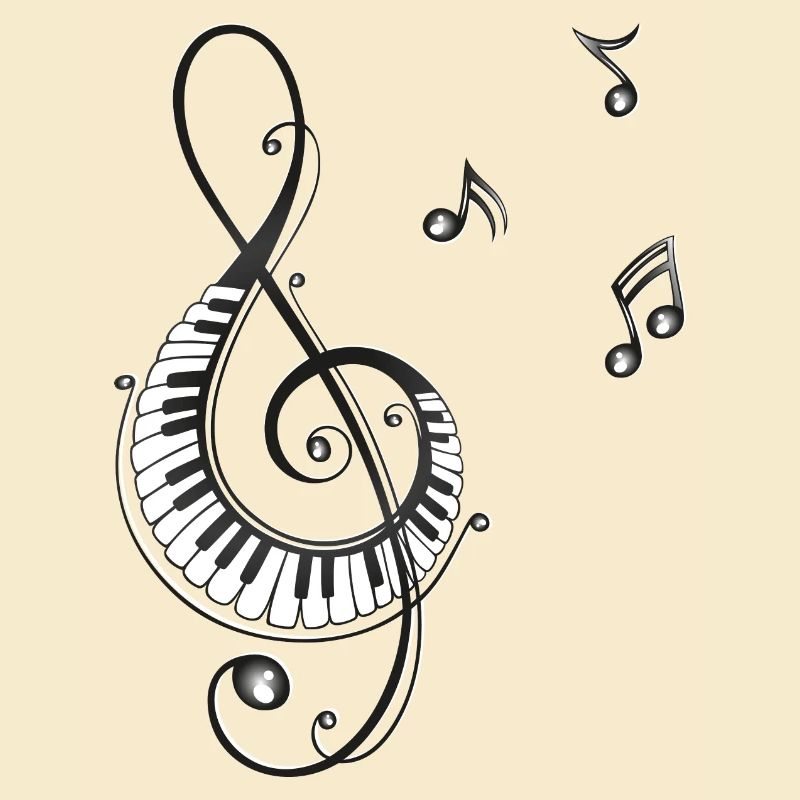 Clef avec des notes, piano et de musique