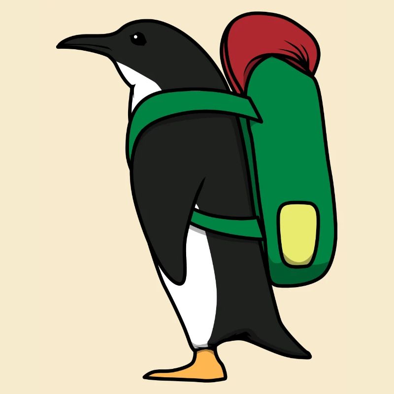 Aventure de randonnée mignonne avec le pingouin