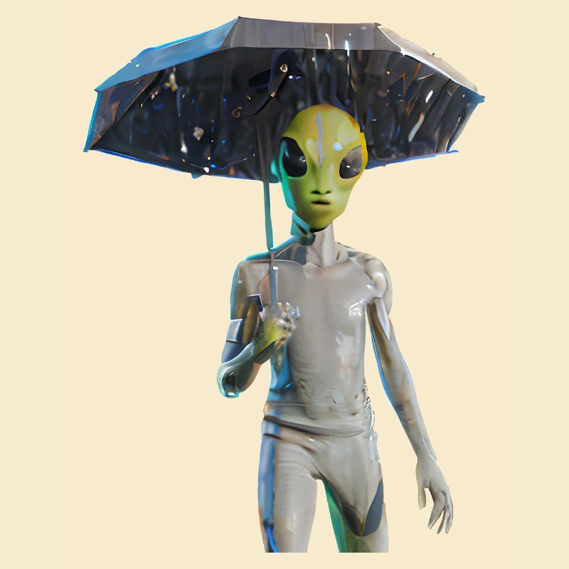 Alien with umbrella