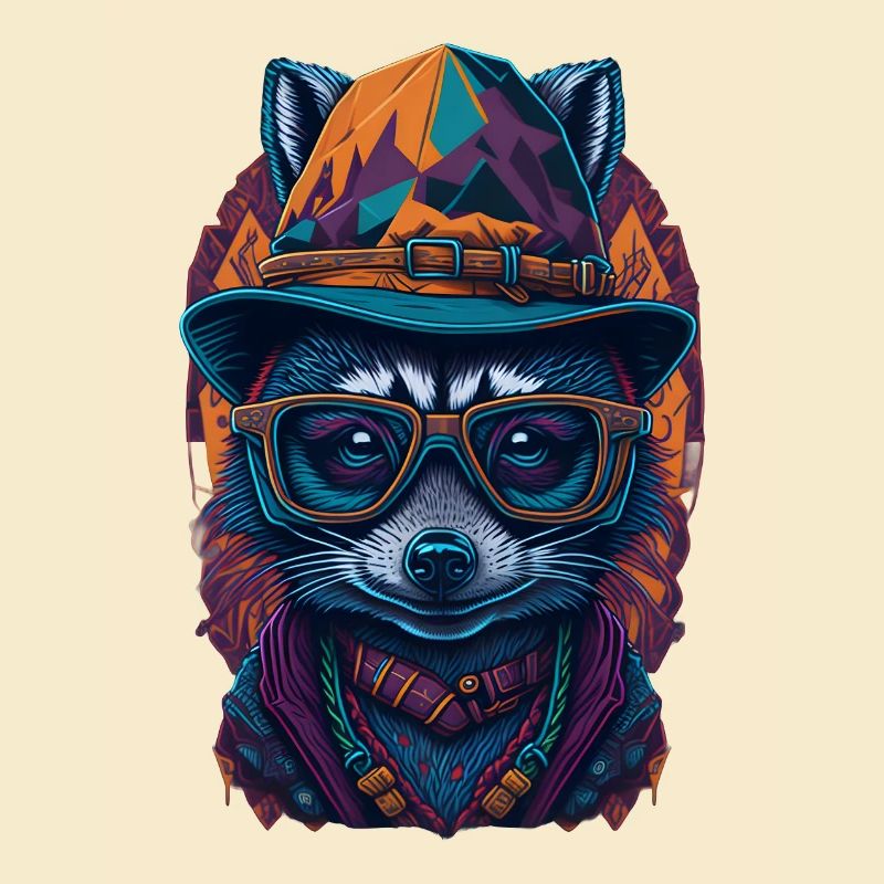 Cute raccoon with hat and funny glasses
