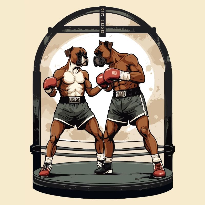 Chiens sur le ring de boxe