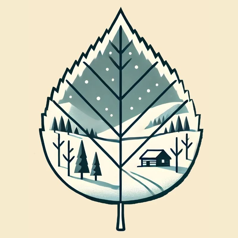 Blatt mit Schneelandschaft