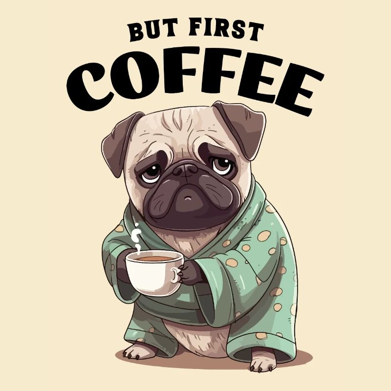 Kaffee Mops Hund But First Coffee Spruch Lustig