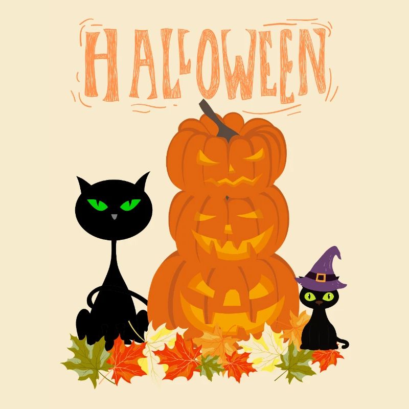 Halloween Stack Pumpkins Cat
