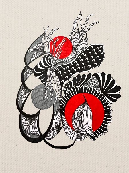 Monochrome Blütenkreise mit Rot