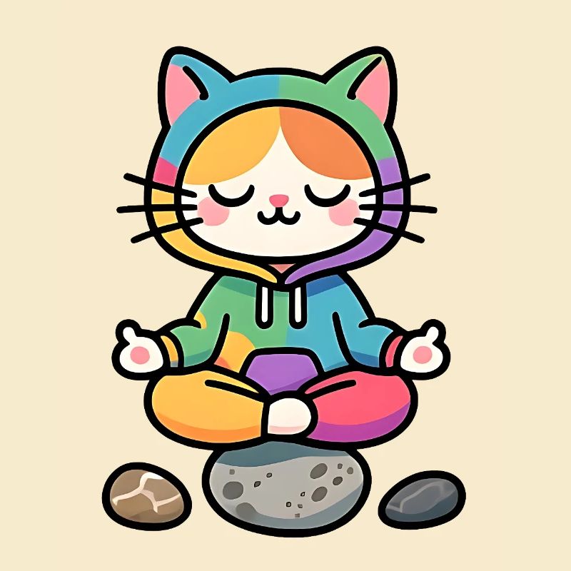 Meditative Regenbogen-Zen-Katze