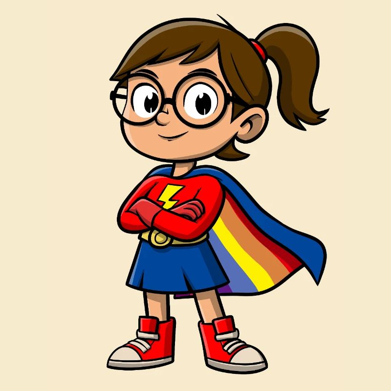 Kleine Superheldin mit Brille