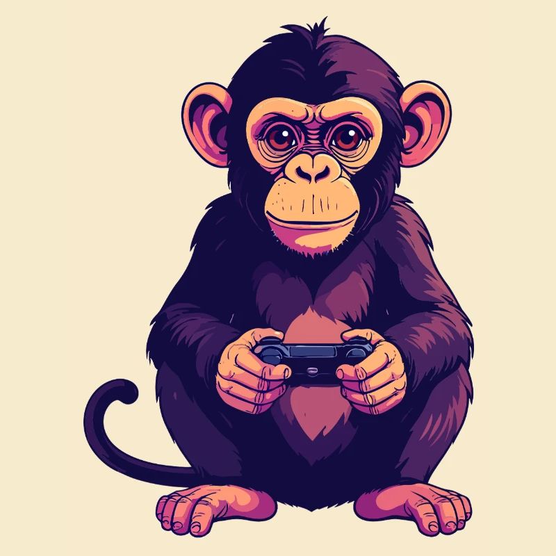 Monkey on controller playing console gaming
