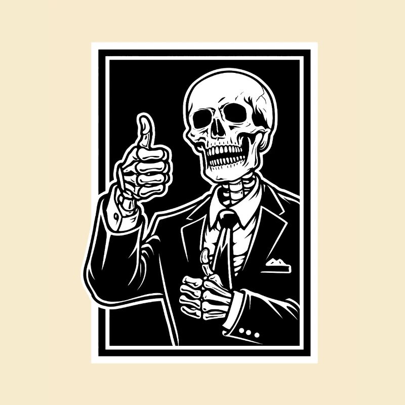 Skeleton in suit thumbs up