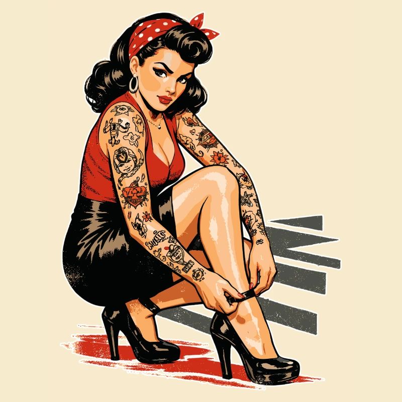 Tattoo Pin-Up: Retro Werbeprint & High Heels