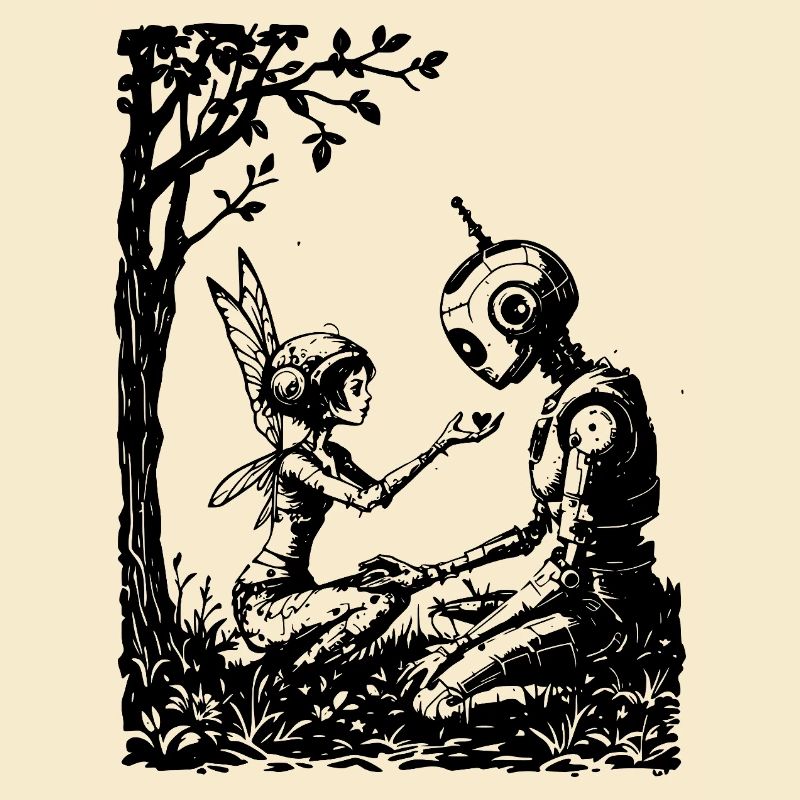 Une fée répare un robot