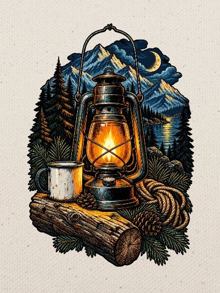 Lagerfeuer-Laterne am Bergsee