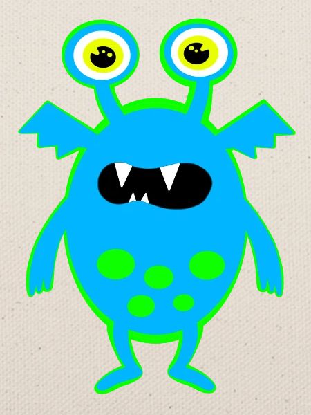 Neonblauer Monster mit großen Augen