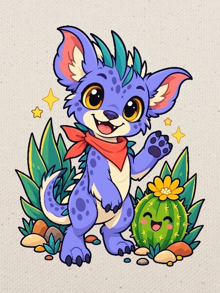 Kawaii Drache am Kaktusfreund