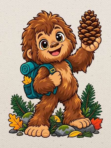 Waldheld Yeti mit Pinienzapfen