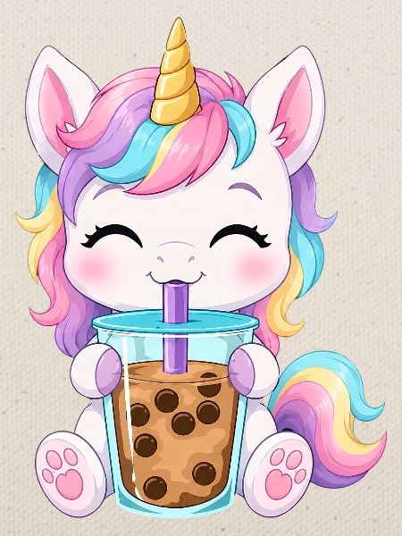 Niedlicher Einhorn mit Bubble Tea