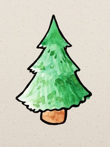 Aquarell-Kiefernbaum-Weihnachtstee