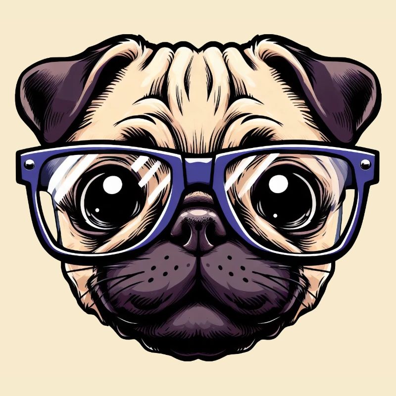 Nerdiger Mops mit Brille