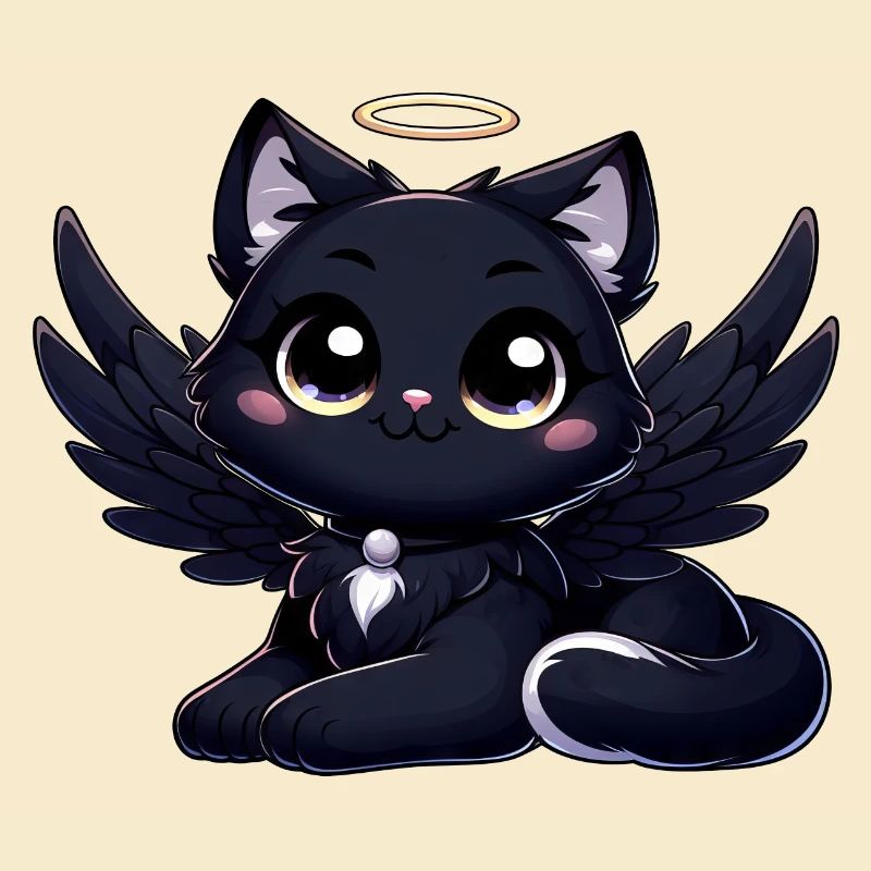 Gothic Katze süß schwarzer Engel mit Flügeln
