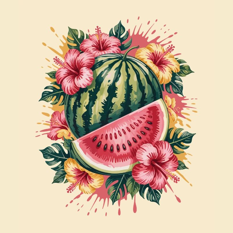 pastèque tropicale hibiscus d’été éclaboussure