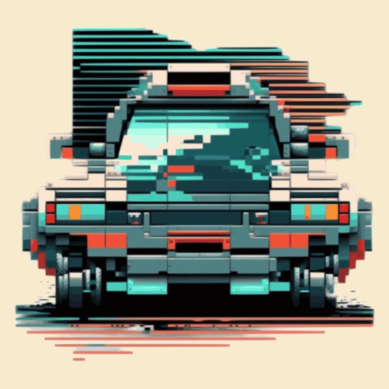 Front von einem Auto im pixeligen 8 Bit Stil