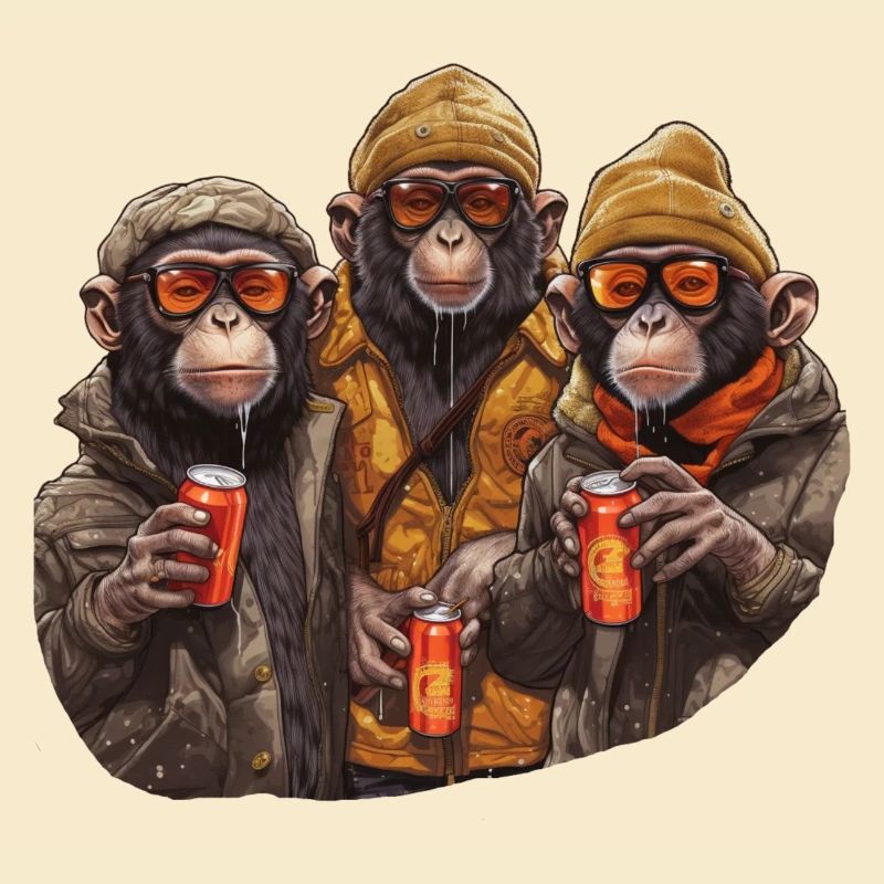 Coole Schimpansen Gang mit Bier