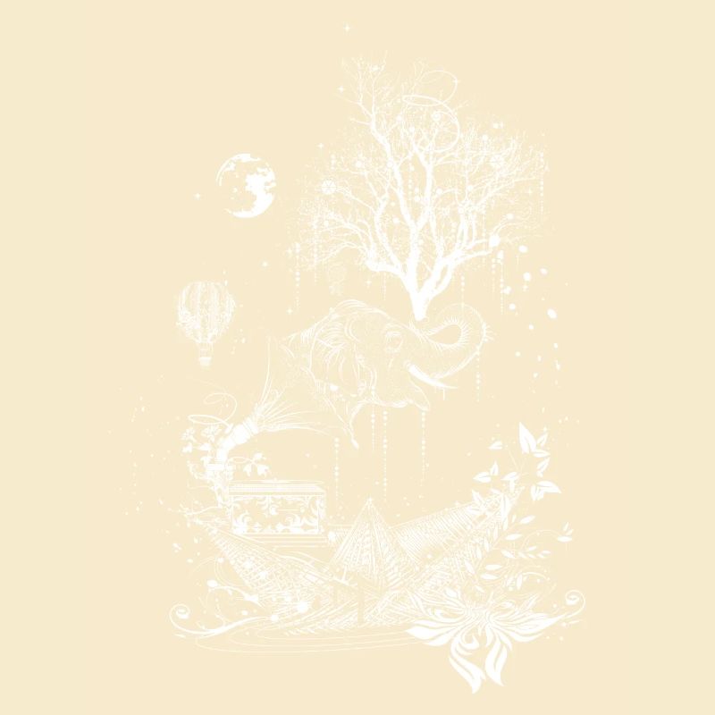 Elephant, paper ship and tree-surreal design
