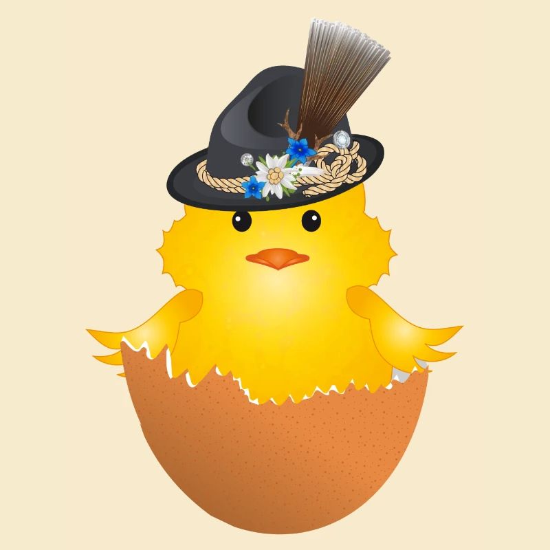 Bavarian chick with traditional hat in eggshell