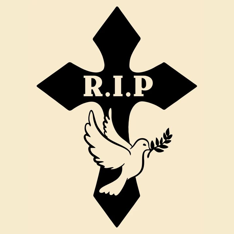 Croix avec pigeon et texte R.I.P