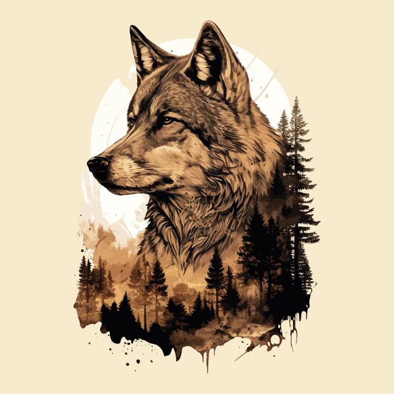 Wolf Wolf’s Head Nature Wilderness Forest Trees Art