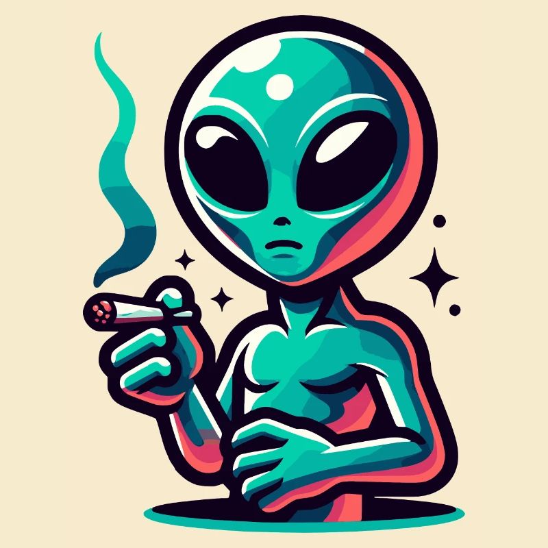 Alien mit Joint Zigarette rauchen