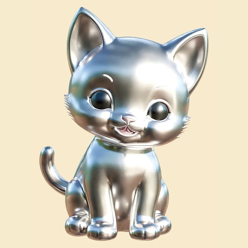 Chrome Cat Cute Silver Cute