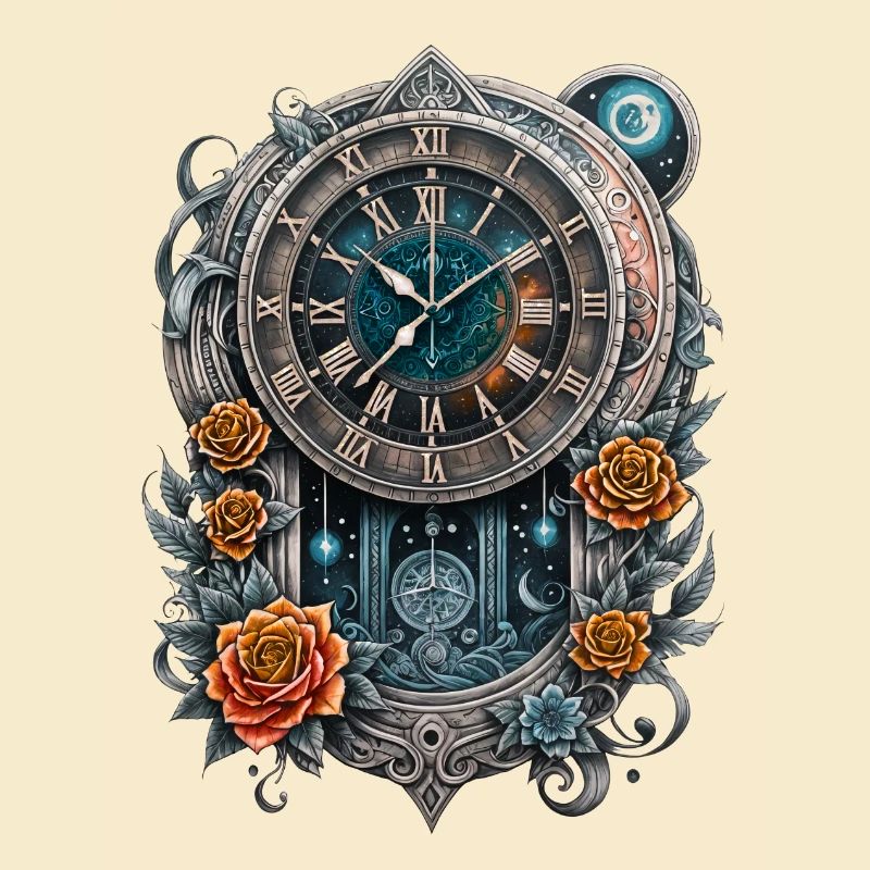 Montre steampunk ornée de roses.
