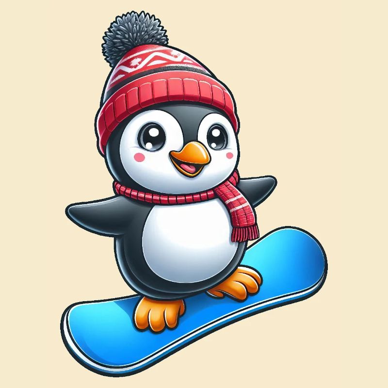 Niedlicher Pinguin Snowboarder Comic Wintersport