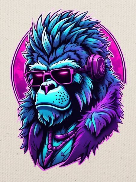 Berauschter Gorilla mit Kopfhörern