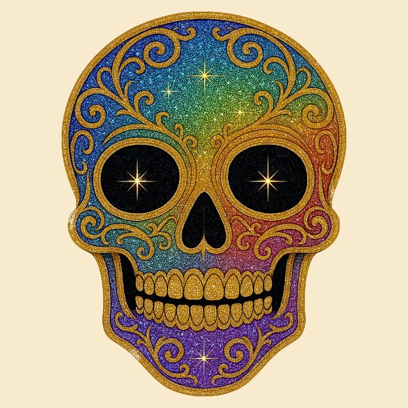 Regenbogen Glitzer Sugar Skull