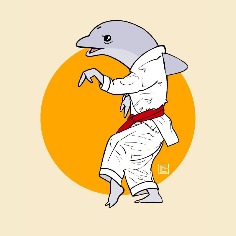 Karate-Delfin im Kimono