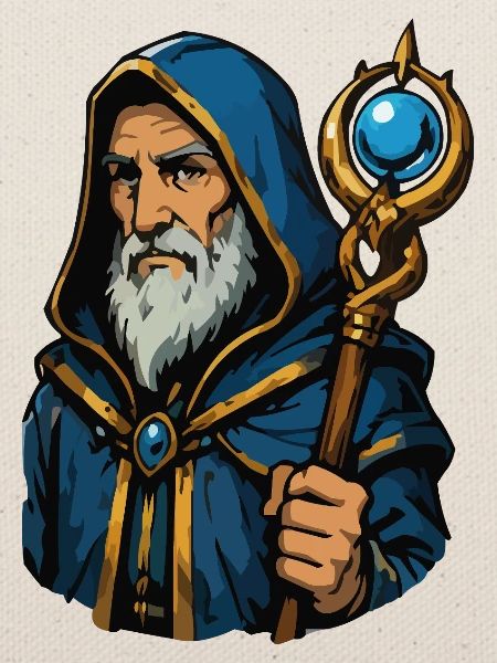 Runenmagier mit Stab und Kapuze