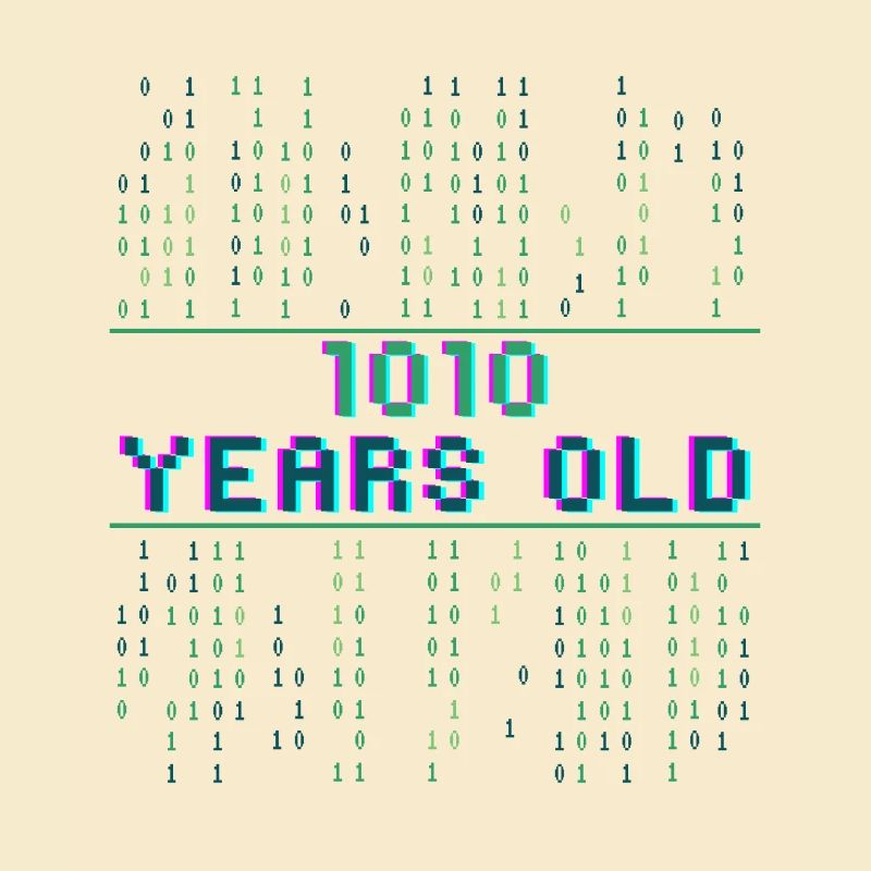 10th Birthday 10 Years Old Binary Code Computer Science