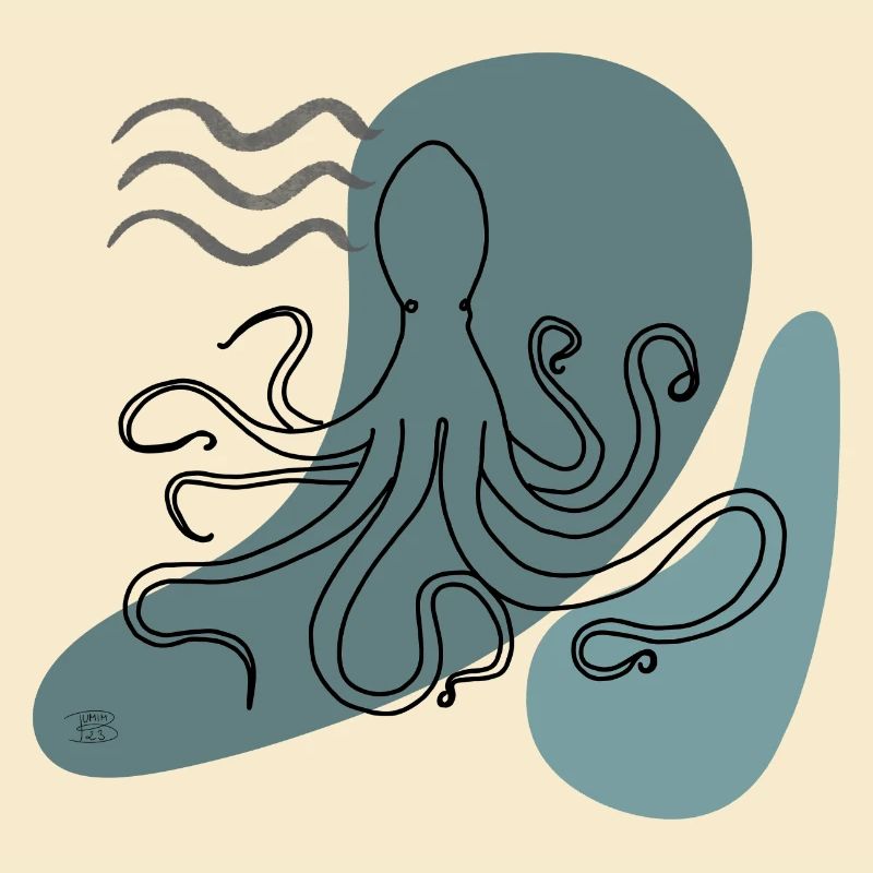 "Octopus", Boho Line Art Design, Series "Ocean"