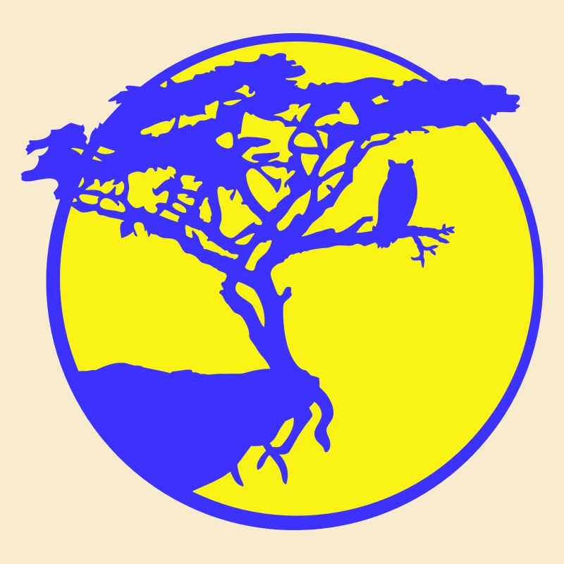 Tree Owl Bird Moon Cliff Round Night Silhouette