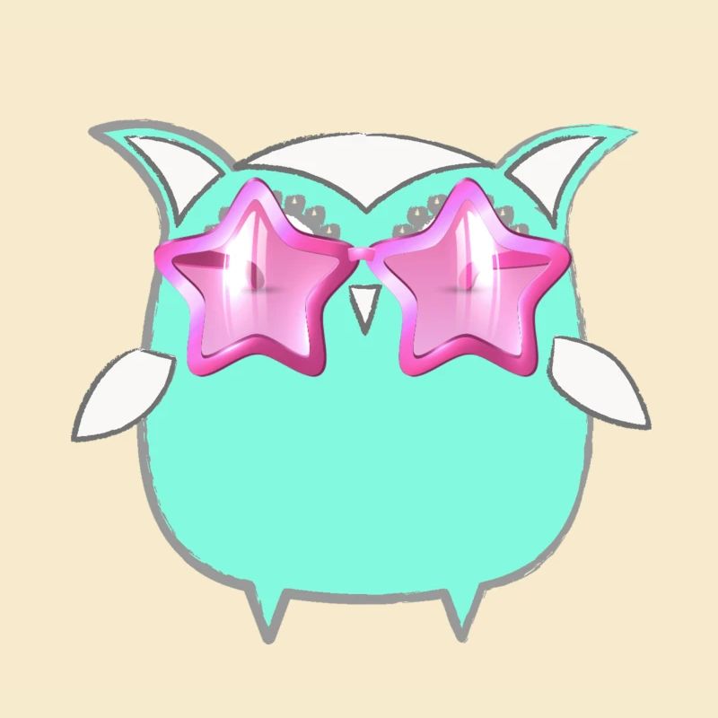 Eule, Comic,mint,Sonnenbrllle, sterne,sommer