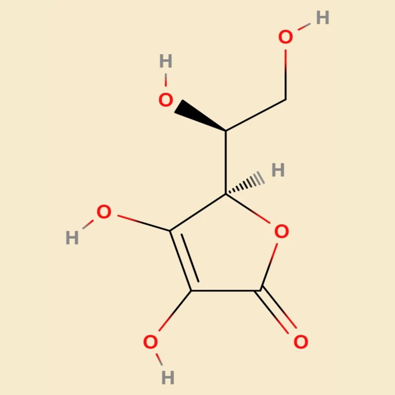 Molécule de vitamine C - Formule structurale colorée