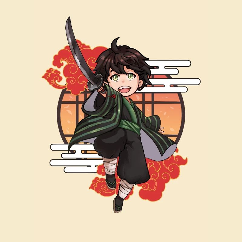 Chibi Samurai Junge mit Katana